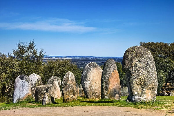 Stone circle, Cromeleque dos Almendres, Evora, Alentejo, Portugal