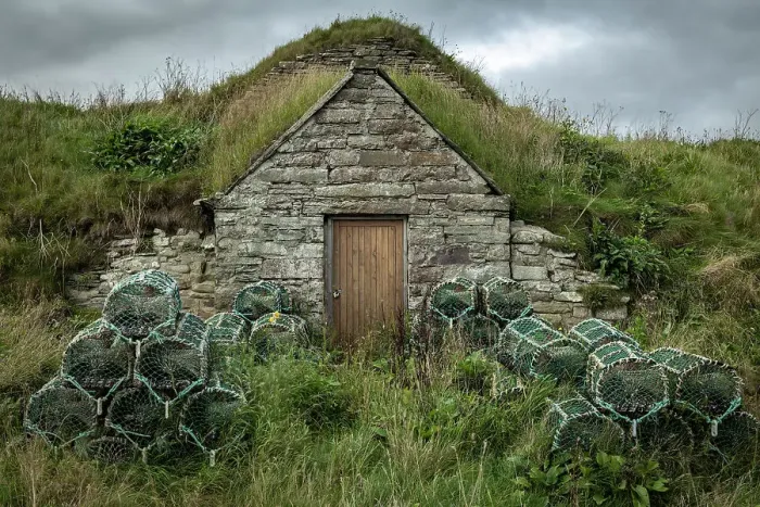 Framed Print : Stone fisherman's hut and lobster pots in the village of Keiss, Caithness, Scotland. Autumn (September) 2022 Framed Print : Stone fisherman's hut and lobster pots in the village of Keiss, Caithness, Scotland. Autumn (September) 2022