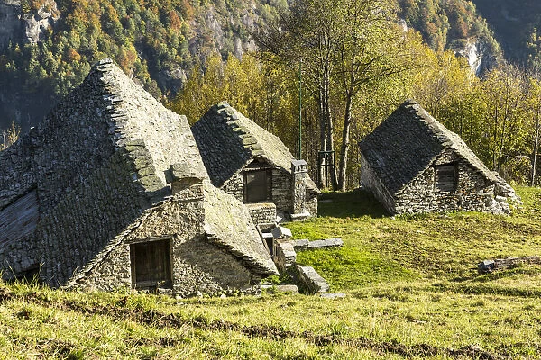 Stone houses in the traditional walser village of Salecchio, Val Formazza