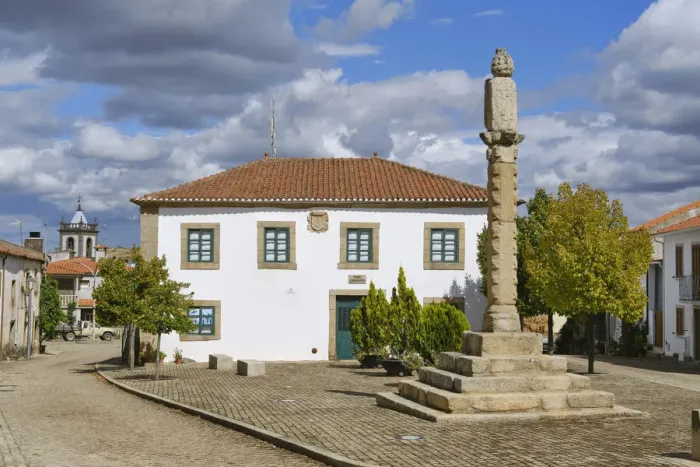 Framed Print : The stone pilori, symbol of municipal authority, that stands in the main square of Algoso Framed Print : The stone pilori, symbol of municipal authority, that stands in the main square of Algoso