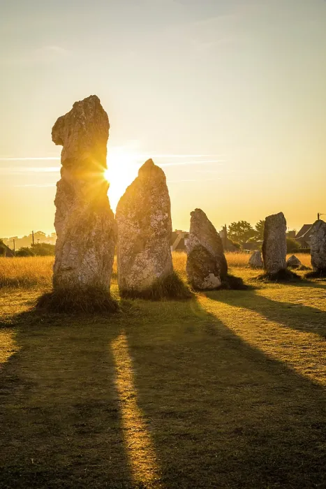 Framed Print : Stone rows of Lagatjar at sunrise, near Camaret-sur-Mer, Finistere, Brittany, France