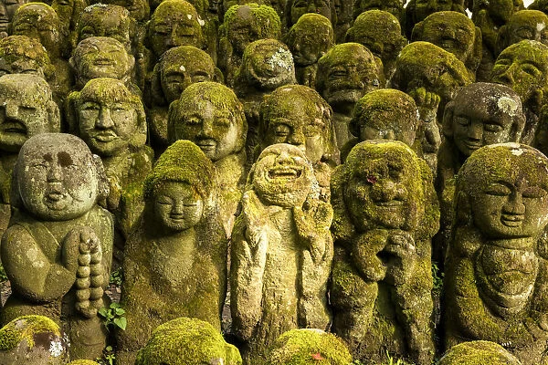 Stone statues at Otagi Nenbutsu ji Temple, Arashiyama Sagano area, Kyoto, Japan