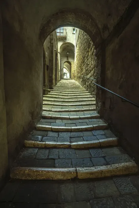 Framed Print : Stone steps in a narrow alley between medieval houses, access to the Jewish ghetto of Framed Print : Stone steps in a narrow alley between medieval houses, access to the Jewish ghetto of