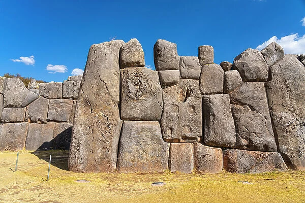Stone wall at archeological site of Sacsayhuaman, UNESCO, Cusco, Cusco Province, Cusco Region, Peru