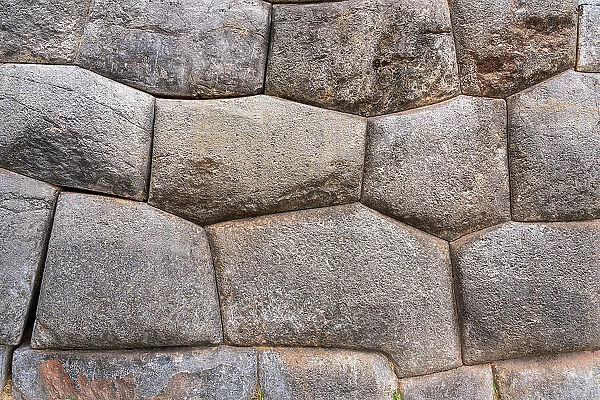 Detail of stone wall at Inca fortress of Sacsayhuaman, Cusco Province, Cuzco Region, Peru