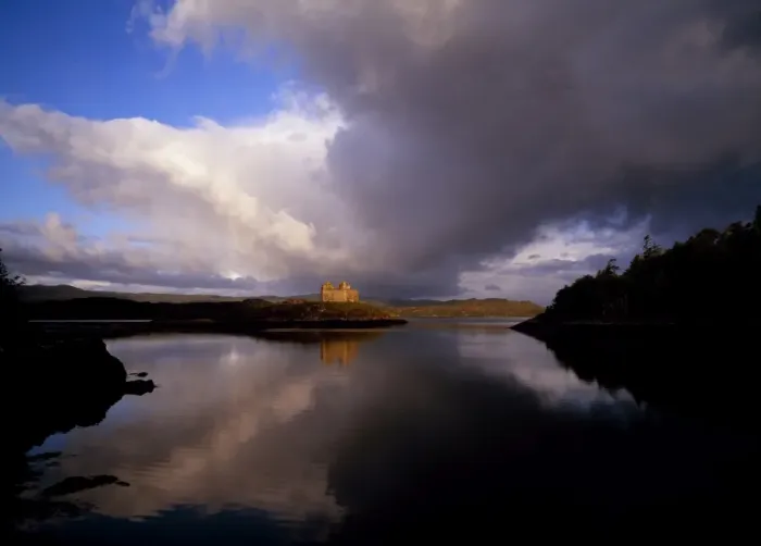 Framed Print : Storm clouds over Castle Tioram and Loch Moidart Framed Print : Storm clouds over Castle Tioram and Loch Moidart