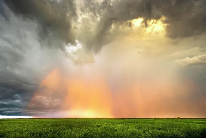 Framed Print : Storm clouds and rainbow over Swim Creek floodplain, Bamurru Plains, Northern Territory, Australia