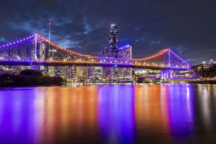 Framed Print : Story Bridge and Brisbane River at dusk, Brisbane, Queensland, Australia