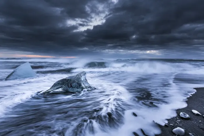 Framed Print : A stranded ice flow on Jokulsarlon black beach, Iclrand Framed Print : A stranded ice flow on Jokulsarlon black beach, Iclrand