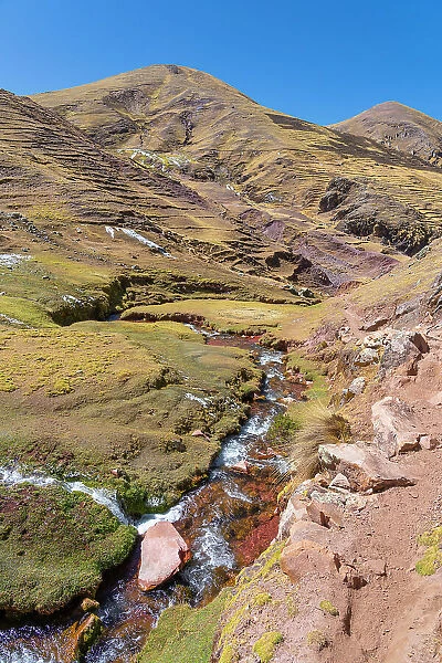 Stream in the Andes, near Rainbow Mountain, Pitumarca District, Cusco Region, Peru
