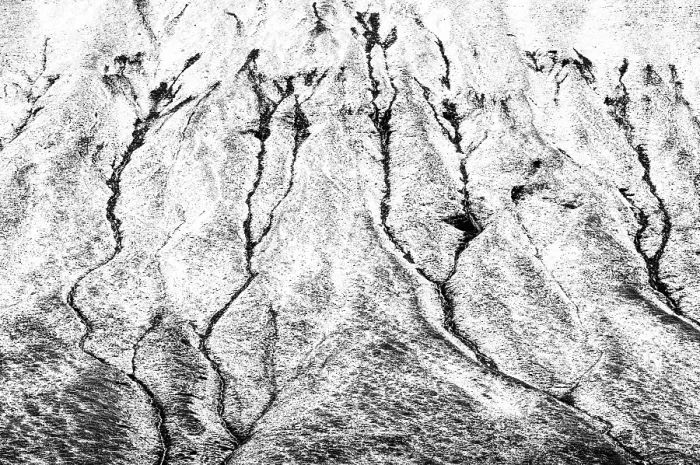 Framed Print : Streams on snow-covered hillside, Rannoch Moor, Highlands, Scotland, UK