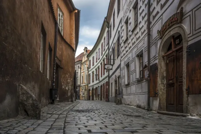 Framed Print : Empty street amidst buildings in Historic Center of Cesky Krumlov early in the morning, UNESCO, Cesky Krumlov, South Bohemian Region, Czech Republic Framed Print : Empty street amidst buildings in Historic Center of Cesky Krumlov early in the morning, UNESCO, Cesky Krumlov, South Bohemian Region, Czech Republic