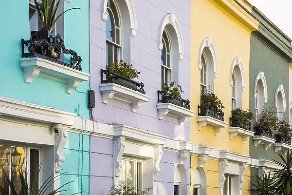 Street of colourful houses, Kentish Town, London, England, UK