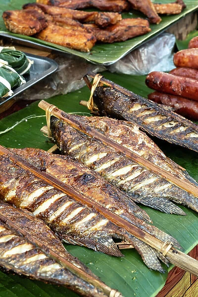 Street food, (grilled fish), Luang Prabang (ancient capital of Laos on the Mekong river), Laos