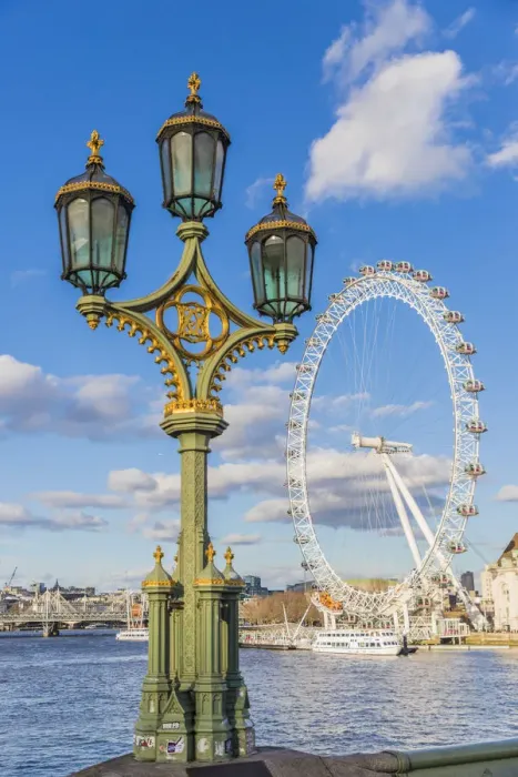 Framed Print : Street lantern and The London Eye, or the Millennium Wheel, London, England Framed Print : Street lantern and The London Eye, or the Millennium Wheel, London, England