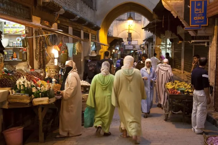 Framed Print : Street life on Talaa Kbira in the old medina of Fes, Morocco
