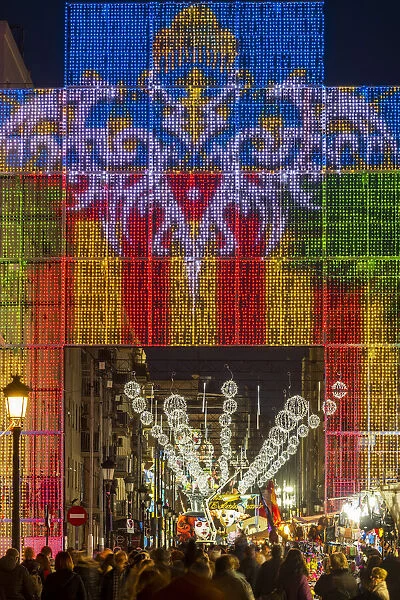 Street light decoration during the Annual Fallas Festival, Valencia, Spain