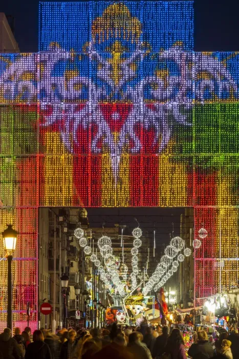 Framed Print : Street light decoration during the Annual Fallas Festival, Valencia, Spain