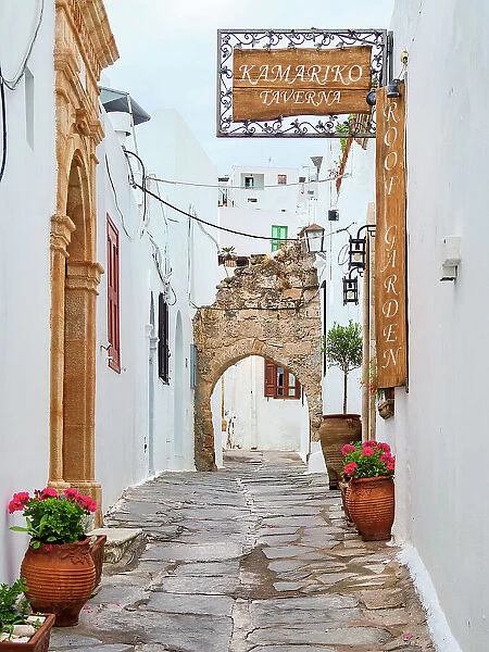 Street of Lindos Village, Rhodes Island, Dodecanese, Greece
