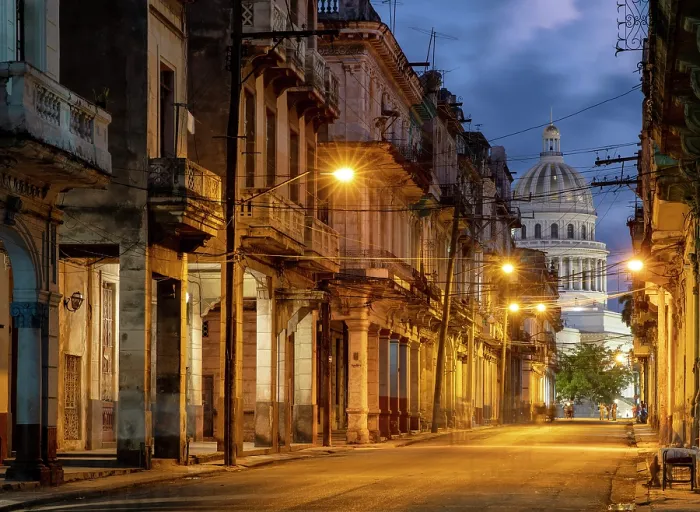 Framed Print : Street scene at dawn with the Capitol Building (Capitolio), in the distance, Havana (La Habana), Cuba Framed Print : Street scene at dawn with the Capitol Building (Capitolio), in the distance, Havana (La Habana), Cuba