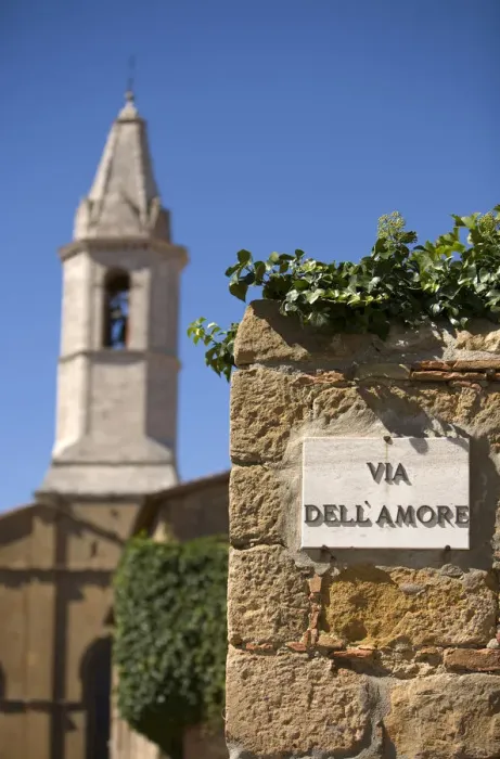 Framed Print : Street Sign & Church, Pienza, Tuscany, Italy Framed Print : Street Sign & Church, Pienza, Tuscany, Italy