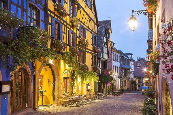 Street view of alsatian town, Riquewihr, Alsace, France