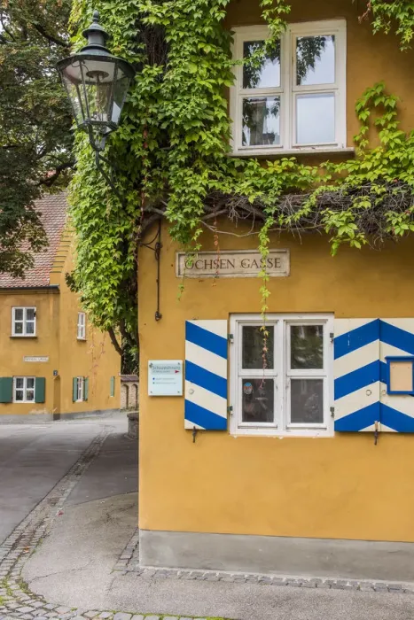 Framed Print : Street view of the Fuggerei settlemment, the worlds oldest social housing complex