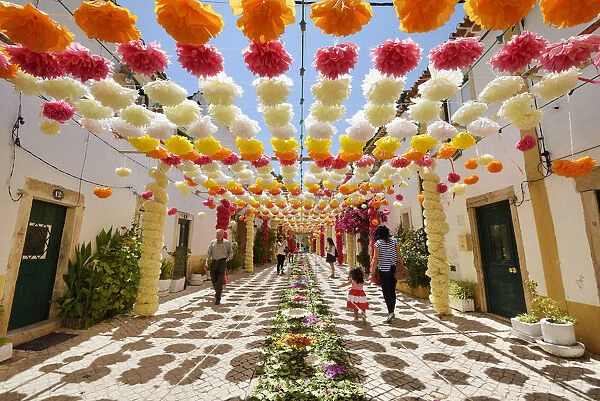 The streets of Tomar during the Festa dos Tabuleiros (Festival of the Trays). Portugal