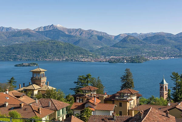 Stresa, Verbano-Cusio-Ossola, Piedmont, Italy. Houses on the hill with lake Maggiore