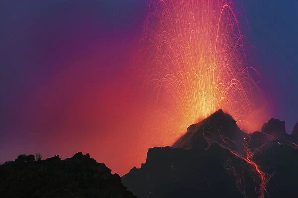 Strombolian volcano eruption - Italy, Sicily, Messina, Eolian Islands, Stromboli