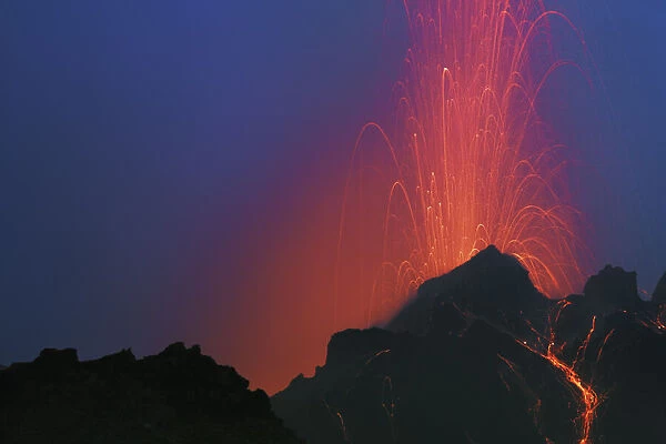 Strombolian volcano eruption - Italy, Sicily, Messina, Eolian Islands, Stromboli