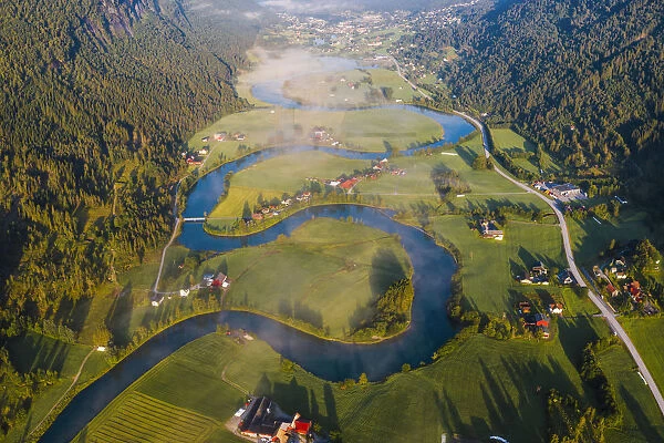 Stryn, Sogn og Fjordane, Norway. Aerial view of the winding river