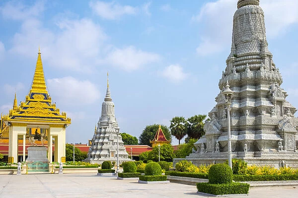 Stupas in front of the Silver Pagoda, on the grounds of the Royal Palace, Phnom Penh