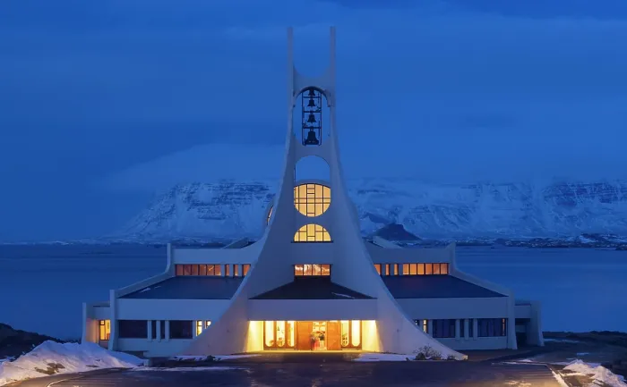 Framed Print : Stykkisholmskirkja at dusk, Lutheran church in Stykkisholmur, Snaefellsnes Peninsula, Iceland Framed Print : Stykkisholmskirkja at dusk, Lutheran church in Stykkisholmur, Snaefellsnes Peninsula, Iceland