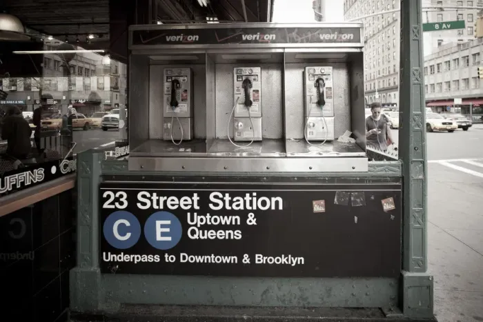 Framed Print : Subway station and phone booths, Manhattan, New York City, USA