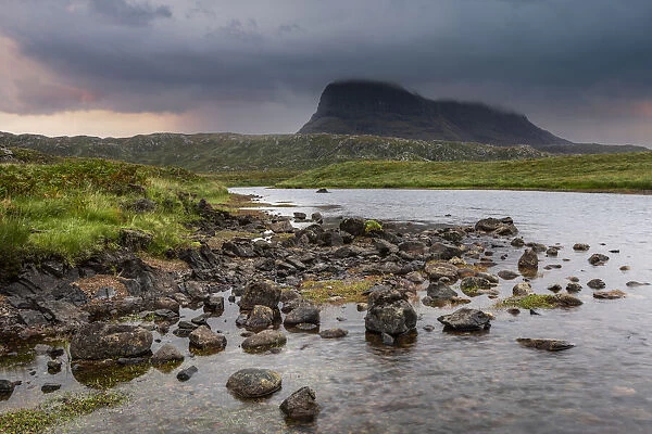 Suilven mountain and Fionn Loch, Ullapool, Scotland, United Kingdom