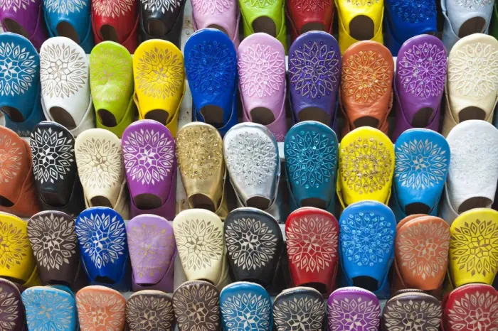 Framed Print : Suk, Marrakech, Morocco. Slippers on sale Framed Print : Suk, Marrakech, Morocco. Slippers on sale