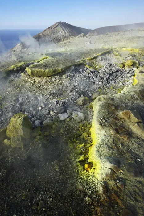 Framed Print : Sulfur fumes on the Gran craters, Vulcano Island, Aeolian, or Aeolian Islands, Sicily Framed Print : Sulfur fumes on the Gran craters, Vulcano Island, Aeolian, or Aeolian Islands, Sicily