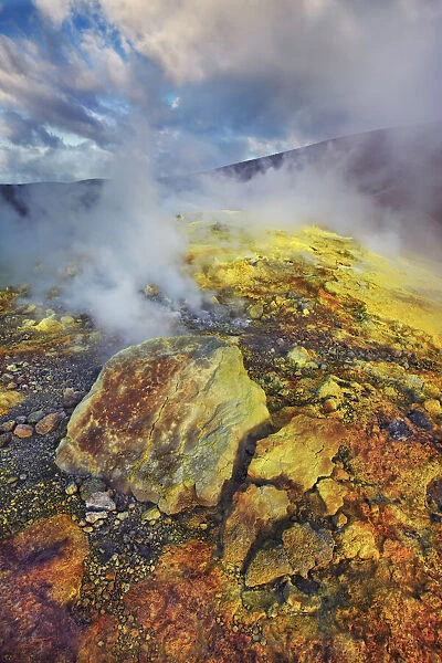 Sulfurous fumarole on Volcano - Italy, Sicily, Messina, Eolian Islands, Vulcano, Cratere