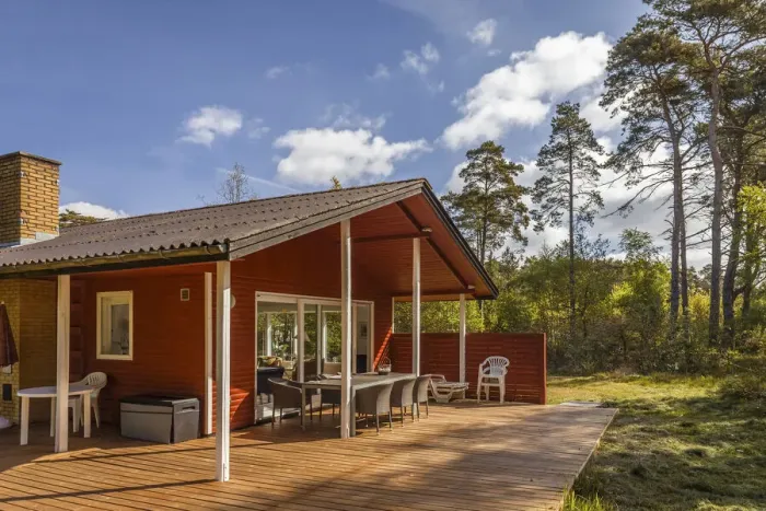 Framed Print : Summer house in the forest near Snogebaek on Bornholm, Denmark