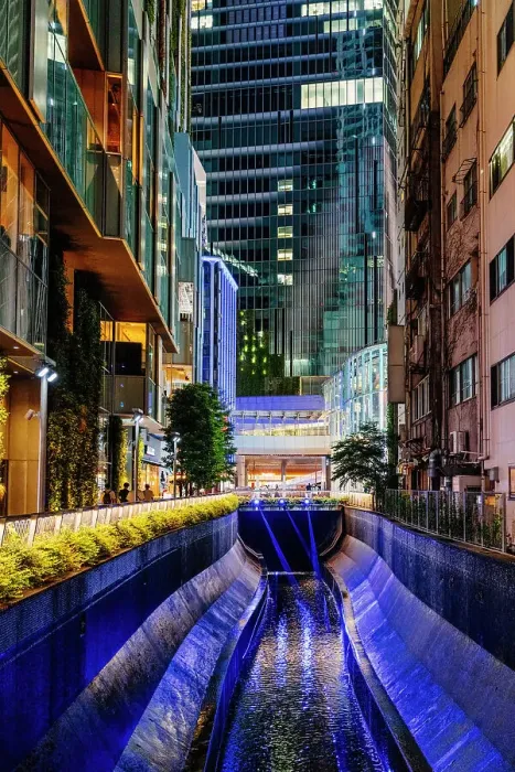 Framed Print : Summer night in Tokyo, Japan. Illuminated view of Shibuya river Framed Print : Summer night in Tokyo, Japan. Illuminated view of Shibuya river