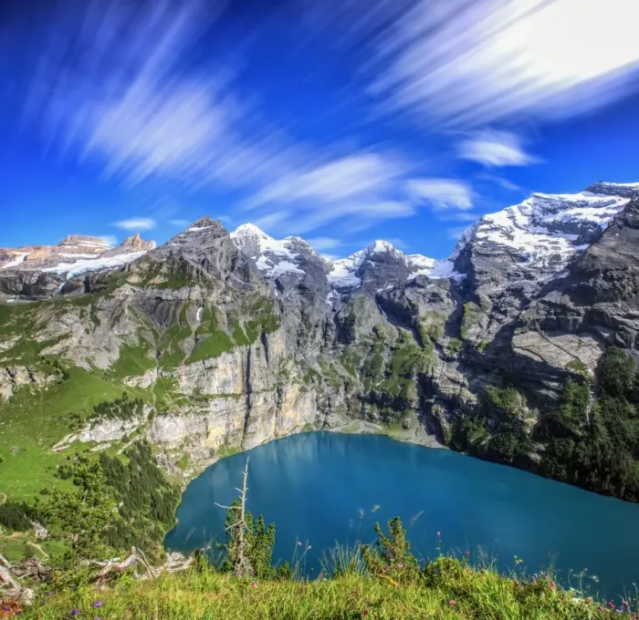 Framed Print : Summer view of Lake Oeschinensee Bernese Oberland Kandersteg Canton of Bern Switzerland Framed Print : Summer view of Lake Oeschinensee Bernese Oberland Kandersteg Canton of Bern Switzerland