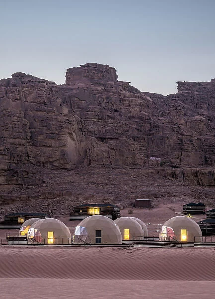 Sun City Camp at dusk, Wadi Rum, Aqaba Governorate, Jordan