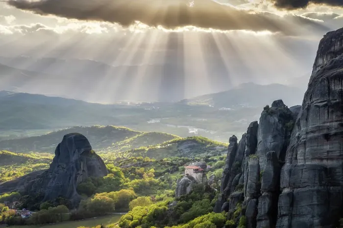 Framed Print : Sun rays over Meteora, Greece Framed Print : Sun rays over Meteora, Greece