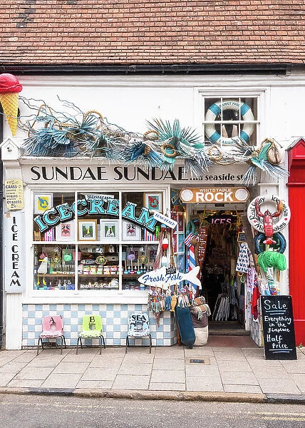 Sundae Sundae, a traditional seaside store on the High Street in Whitstable, Kent, England
