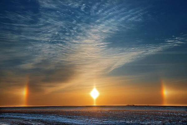 Sundogs on the Canadian prairie, Winnipeg, Manitoba, Canada