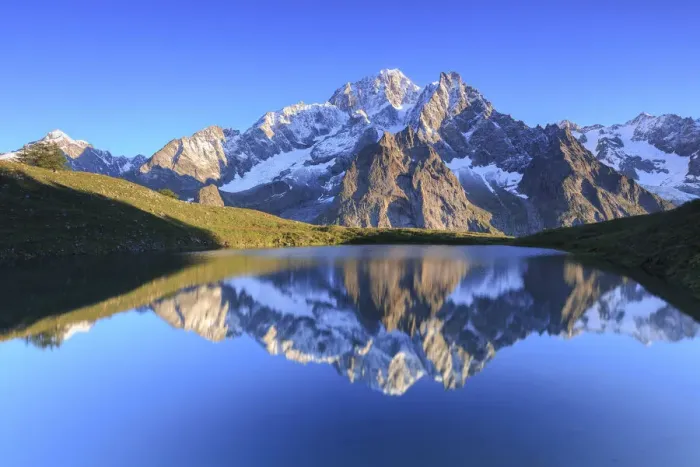 Framed Print : The sunlit Mont Blanc is reflected in Lac Checrouit. Checrouit Lake, Veny Valley Framed Print : The sunlit Mont Blanc is reflected in Lac Checrouit. Checrouit Lake, Veny Valley