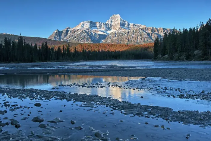 Framed Print : Sunrise on the Canadian Rocky Mountains reflected in the Athabasca River, Icefields Parkway, Jasper National Park, Alberta, Canada Framed Print : Sunrise on the Canadian Rocky Mountains reflected in the Athabasca River, Icefields Parkway, Jasper National Park, Alberta, Canada