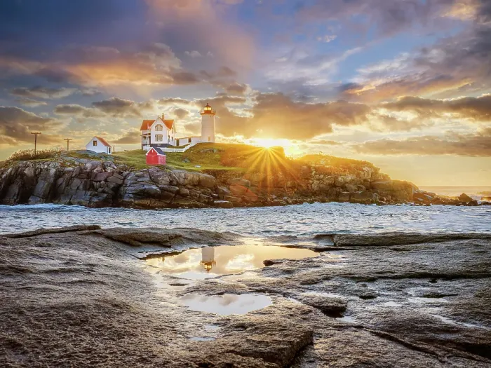 Framed Print : Sunrise at Cape Neddick Lighthouse also called Nubble Lighthouse, York, Maine, New England, USA Framed Print : Sunrise at Cape Neddick Lighthouse also called Nubble Lighthouse, York, Maine, New England, USA