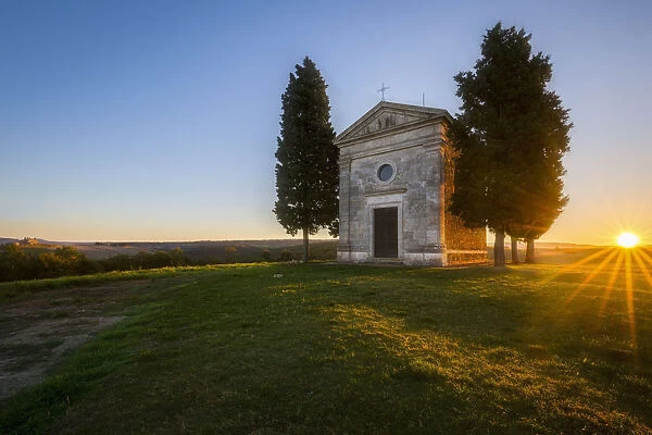 Sunrise at Cappella di Vitaleta, San Quirico d Orcia, Siena, Tuscany, Italy, Southern